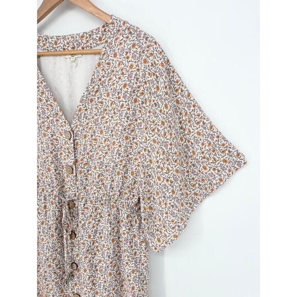 Entro Cinch Drawstring Waist Flutter Sleeve Floral Button Front Dress Size S - Picture 4 of 8